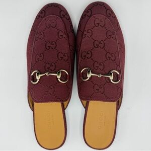 NEW NIB Gucci GG Logo Canvas Monogram Horse Bit Princetown Loafer Mules EU 36